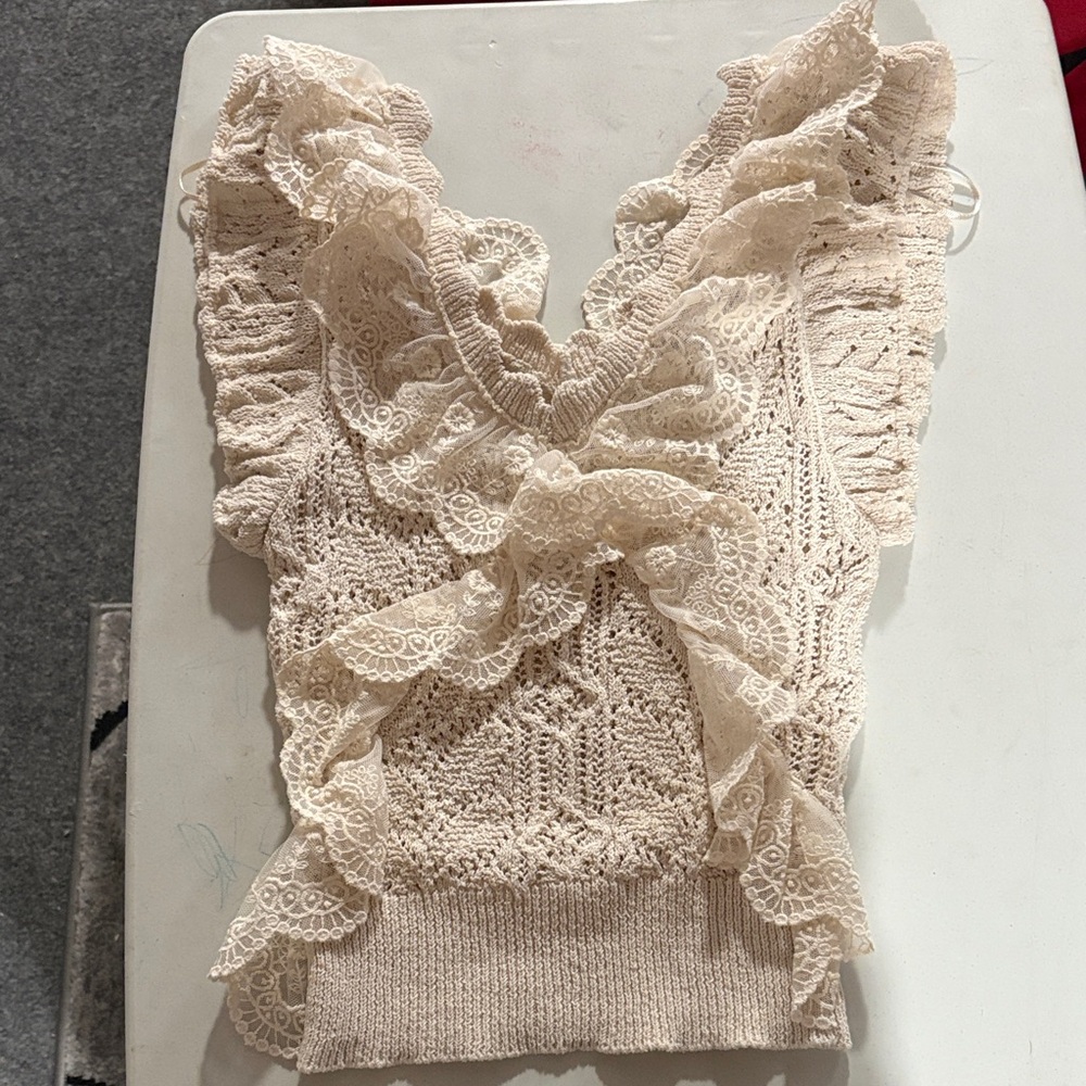 Zara Cream Crochet Lace-Trim Tank